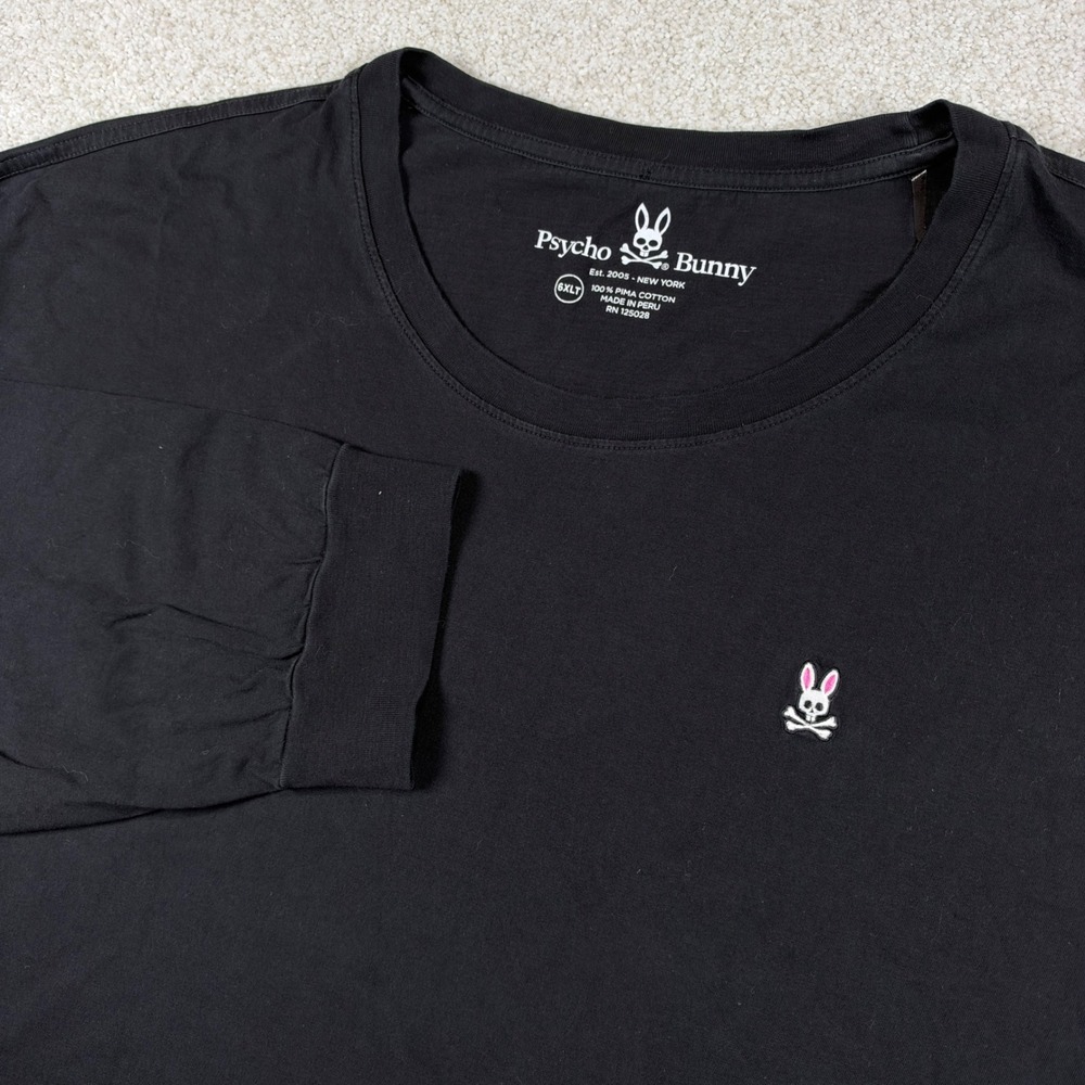 Psycho Bunny T-Shirt Mens 6XLT Black Long Sleeve Pima Cotton Embroidered Logo
